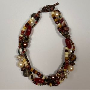 OOAK Three-strand Red Wood Forest bracelet